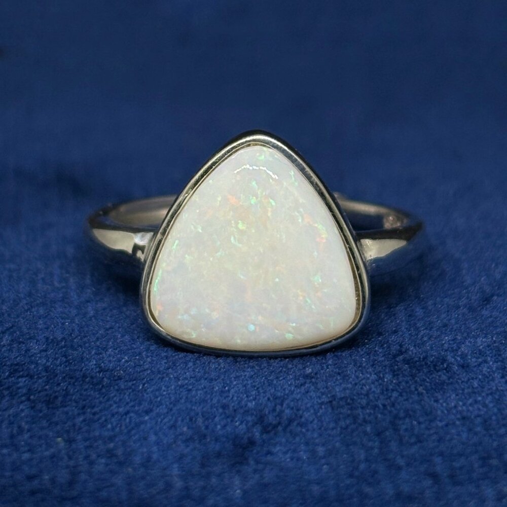 .925 Sterling Silver Striated Scaled Australian Lambina Opal Ring